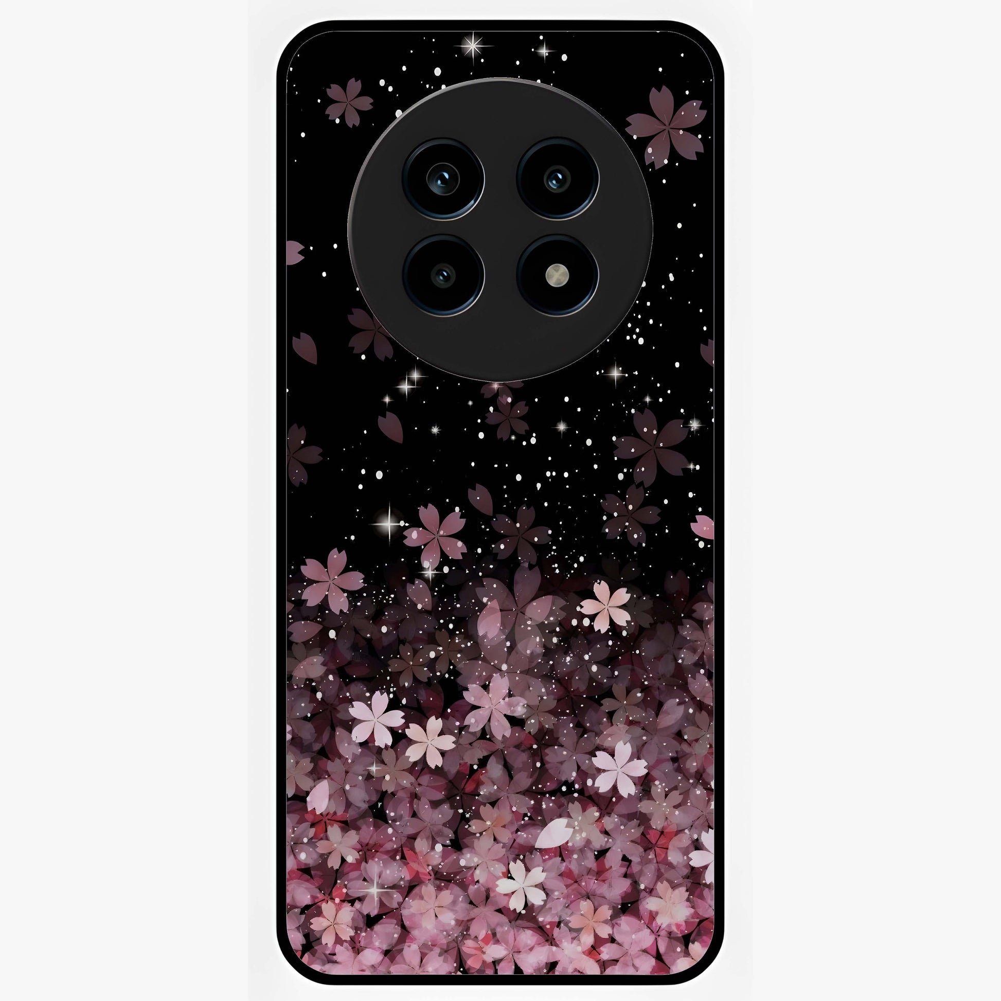 Small Starry Flowers Glass Case showing flat back view with delicate starry floral artwork and glossy glass finish.