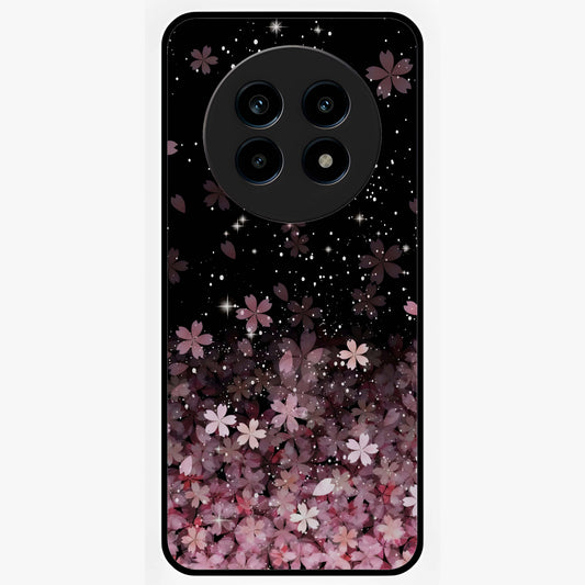 Small Starry Flowers Glass Case showing flat back view with delicate starry floral artwork and glossy glass finish.