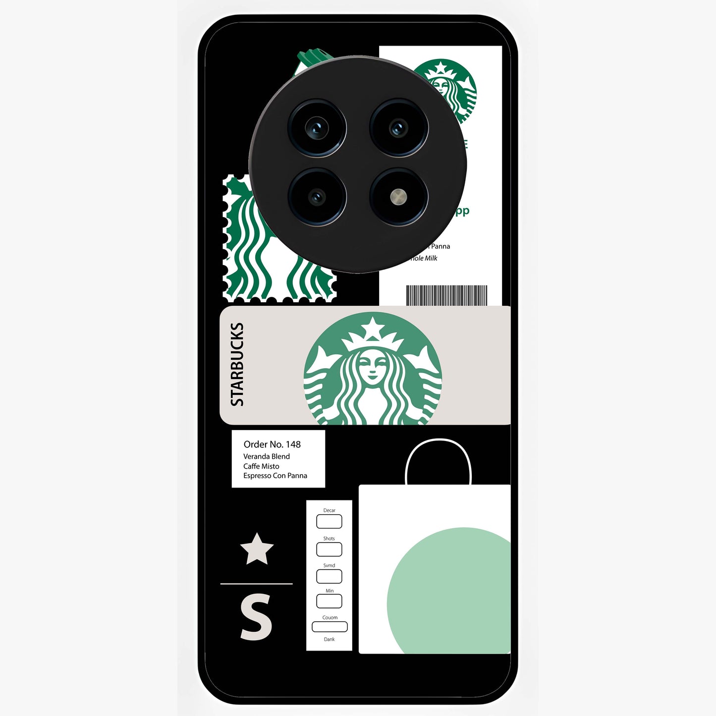 Starbucks Mocha Glass Case showing flat back view with coffee inspired artwork and glossy glass finish.