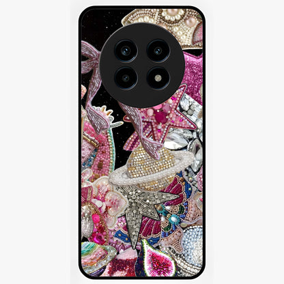 Starlit Jewel Dream Glass Case showing flat back view with sparkling jewel and star themed artwork and glossy glass finish.