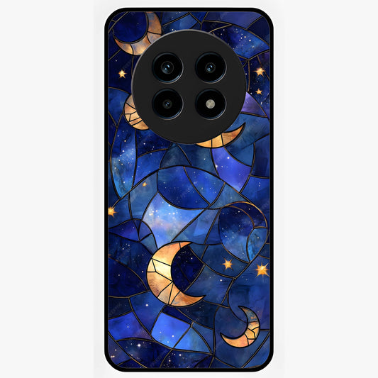Starlit Sky Tapestry Glass Case showing flat back view with decorative starry sky tapestry artwork and glossy glass finish.