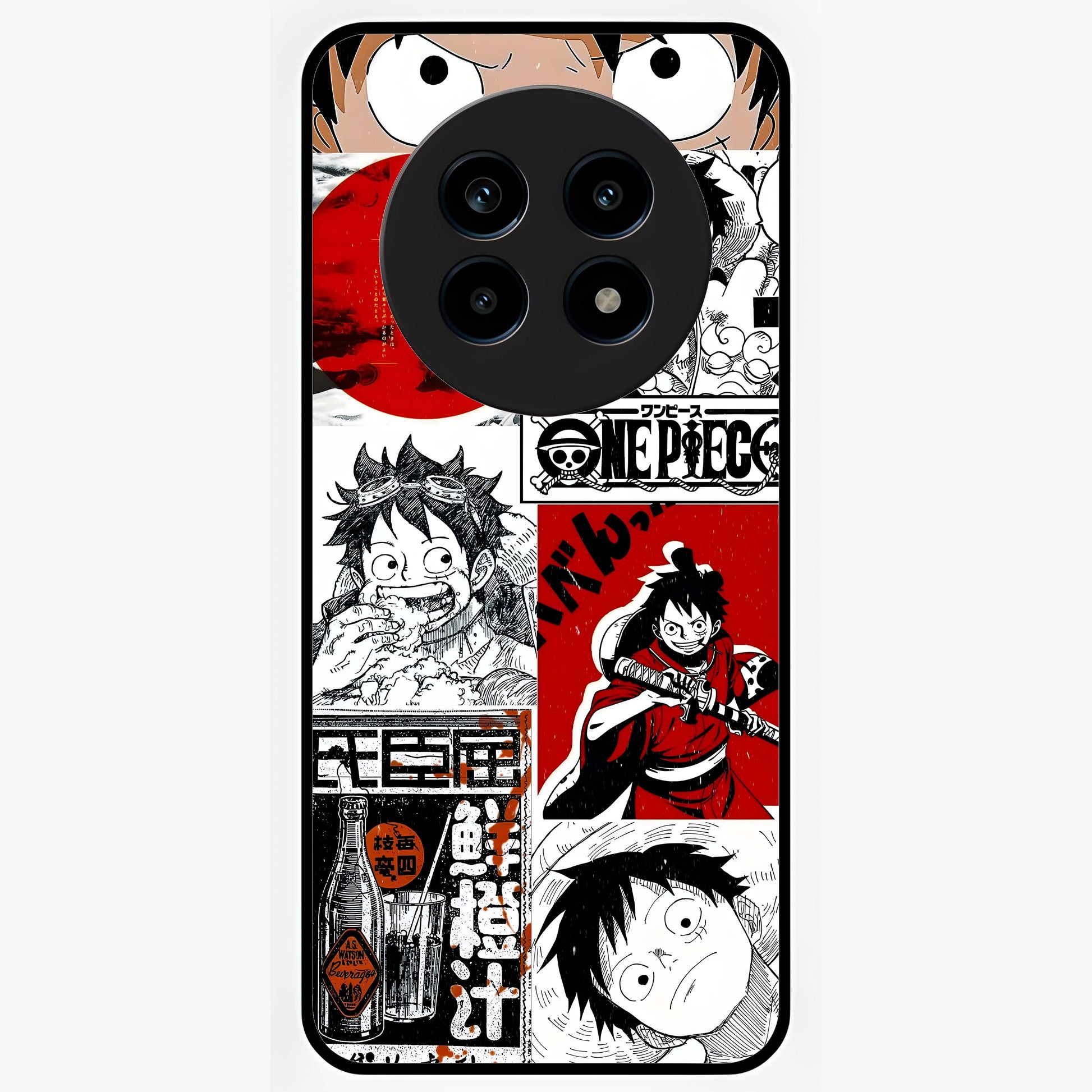 Strawhat Chaos Panels Glass Case showing flat back view with anime inspired chaos panel artwork and glossy glass finish.