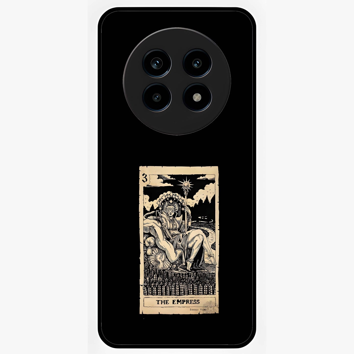 The Empress Glass Case showing flat back view with regal feminine artwork and glossy glass finish.