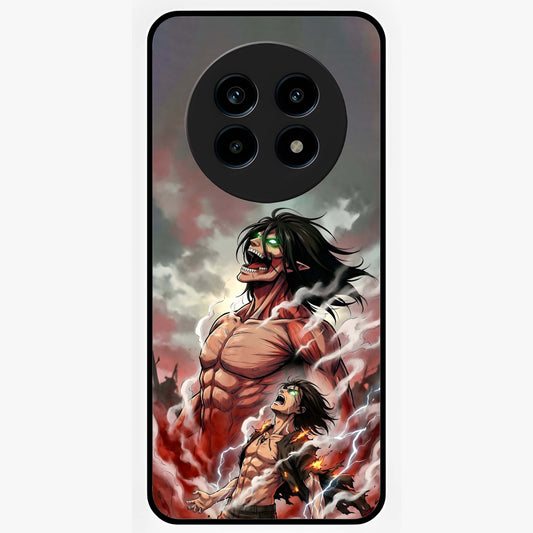 Titan Awakening Fury Glass Case showing flat back view with powerful titan inspired artwork and glossy glass finish.