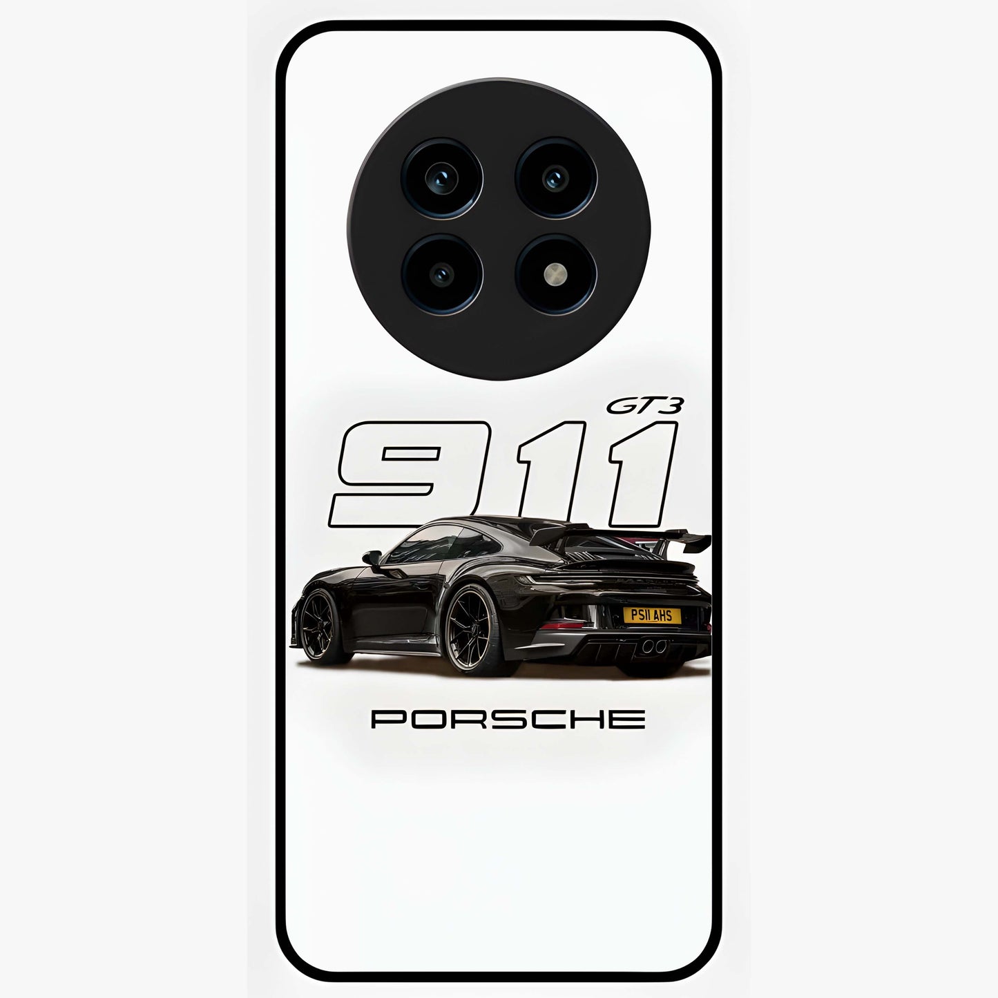 Turbo Legacy Icon Glass Case showing flat back view with iconic sports car inspired artwork and glossy glass finish.