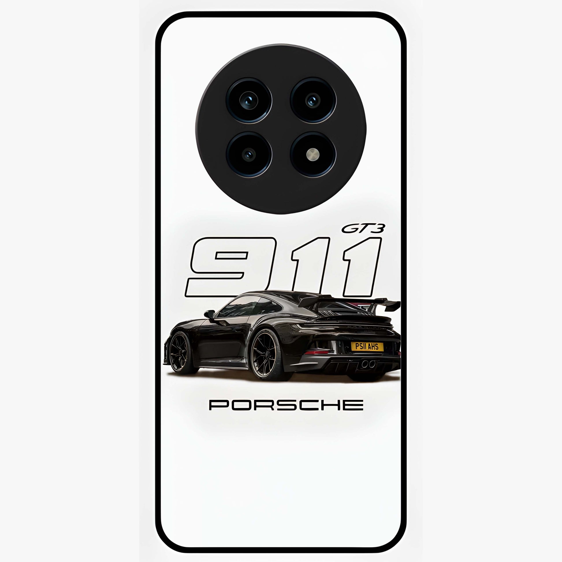 Turbo Legacy Icon Glass Case showing flat back view with iconic sports car inspired artwork and glossy glass finish.