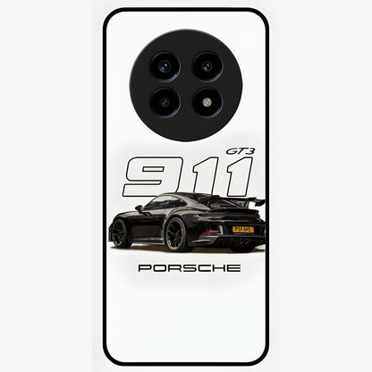 Turbo Legacy Icon Glass Case showing flat back view with iconic sports car inspired artwork and glossy glass finish.