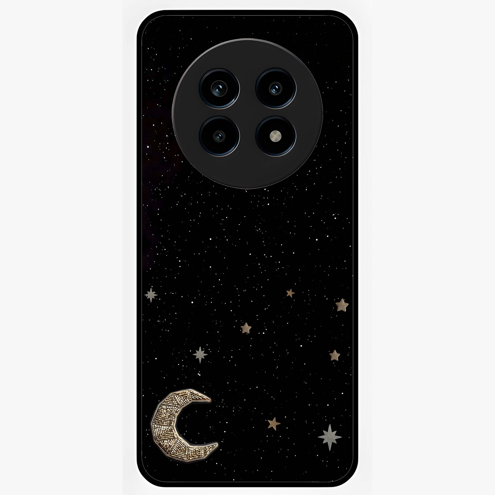 Twinkle Star With Half Moon Glass Case showing flat back view with star and half moon artwork and glossy glass finish.