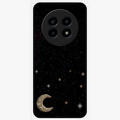 Twinkle Star With Half Moon Glass Case showing flat back view with star and half moon artwork and glossy glass finish.