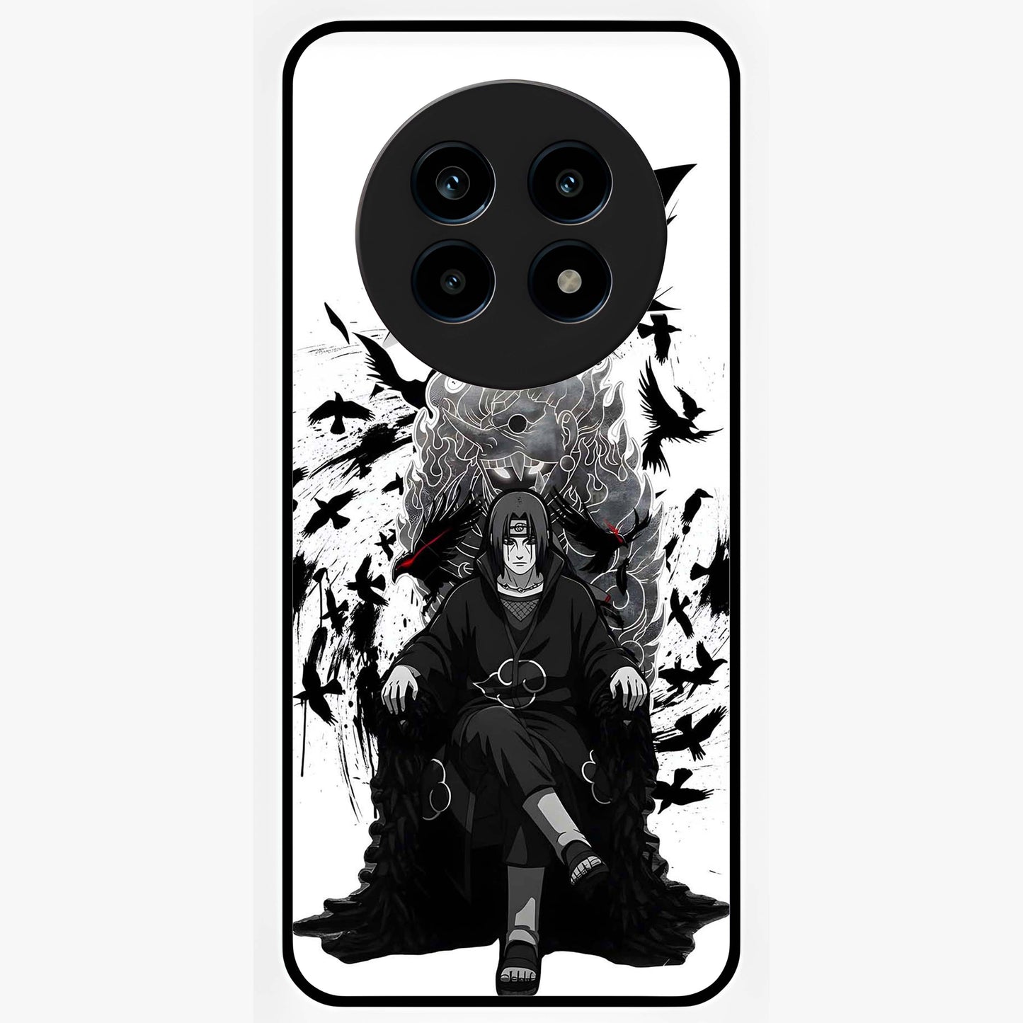 Uchiha Shadow Throne Glass Case showing flat back view with cosmic underwater themed artwork and glossy glass finish.