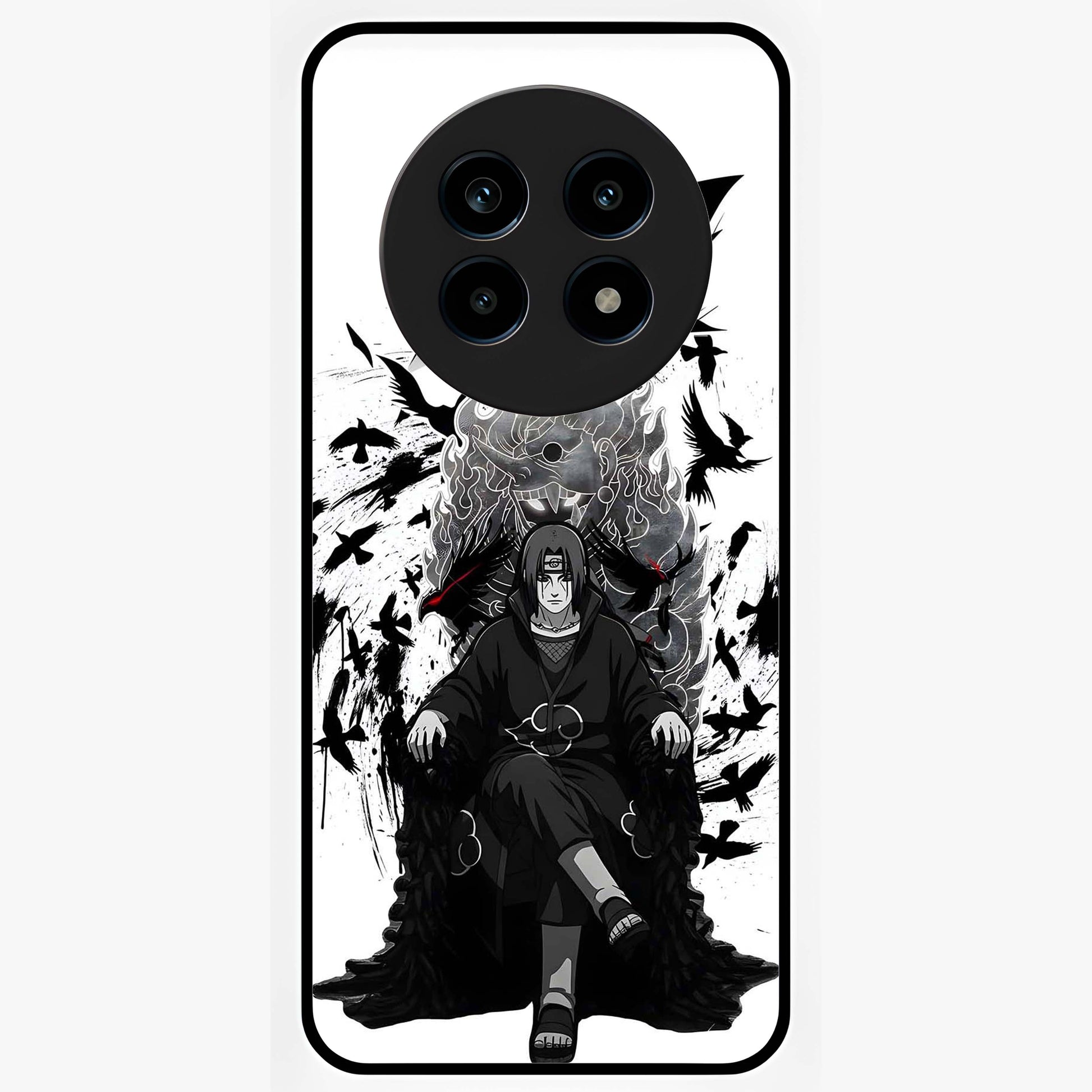 Uchiha Shadow Throne Glass Case showing flat back view with cosmic underwater themed artwork and glossy glass finish.