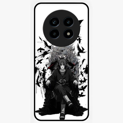 Uchiha Shadow Throne Glass Case showing flat back view with cosmic underwater themed artwork and glossy glass finish.