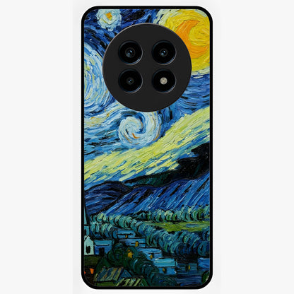 Van Gogh Art Glass Case showing flat back view with classic painterly artwork inspired by Van Gogh style and glossy glass finish.