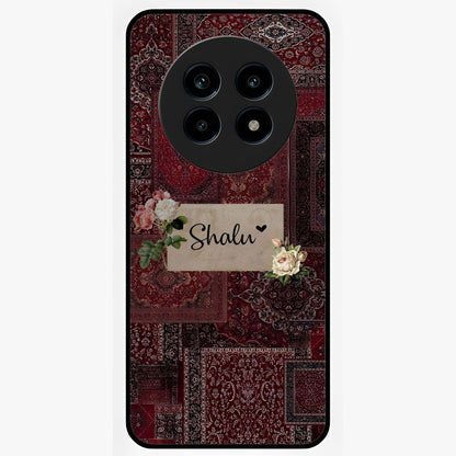 Velvet Wine Pattern Custom Name Glass Case showing flat back view with elegant wine colored pattern artwork and personalized name design.