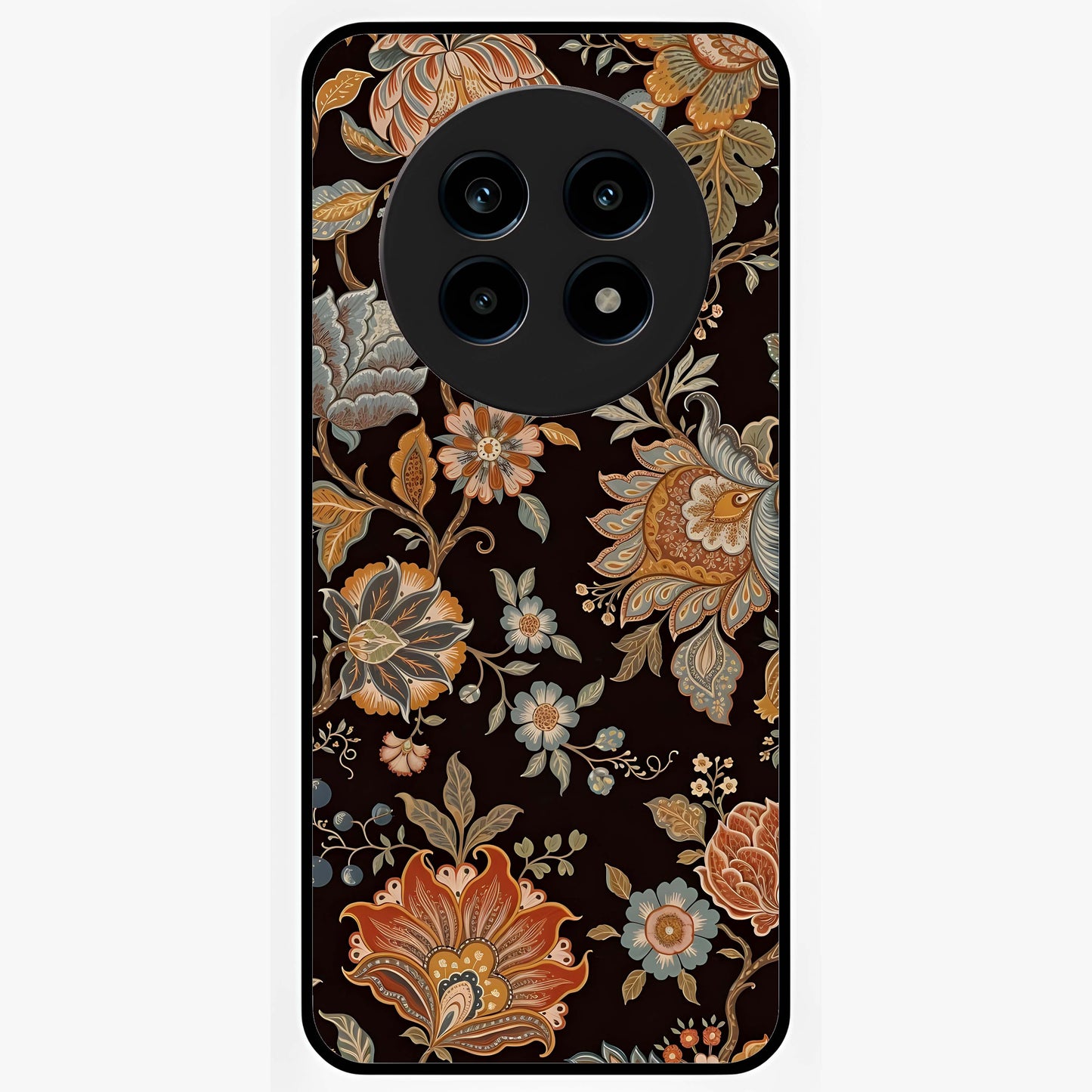 Vintage Floral Dream Glass Case showing flat back view with classic floral artwork and glossy glass finish.