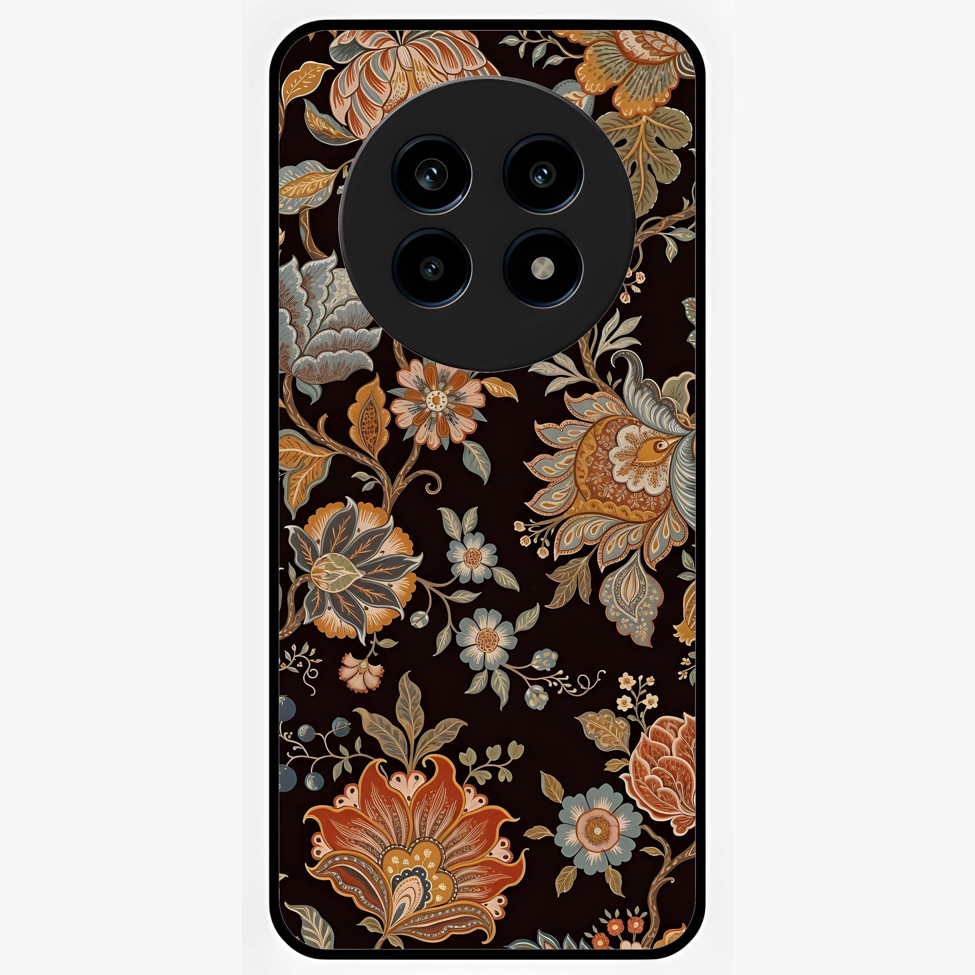 Vintage Floral Dream Glass Case showing flat back view with classic floral artwork and glossy glass finish.