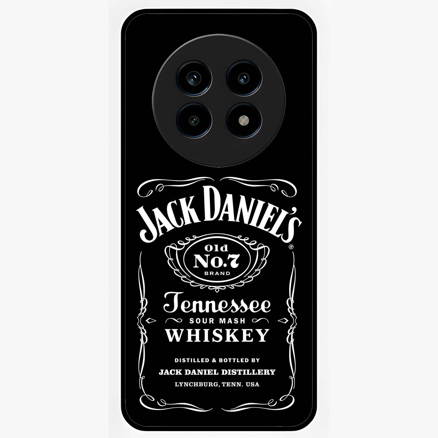Vintage Whiskey Heritage Glass Case showing flat back view with classic whiskey inspired artwork and glossy glass finish.