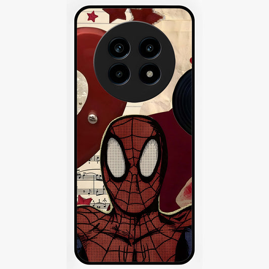 Web Warrior Vibes Glass Case showing flat back view with superhero inspired web themed artwork and glossy glass finish.