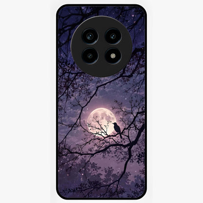 Whispering Moon Silence Glass Case showing flat back view with serene moon themed artwork and glossy glass finish.