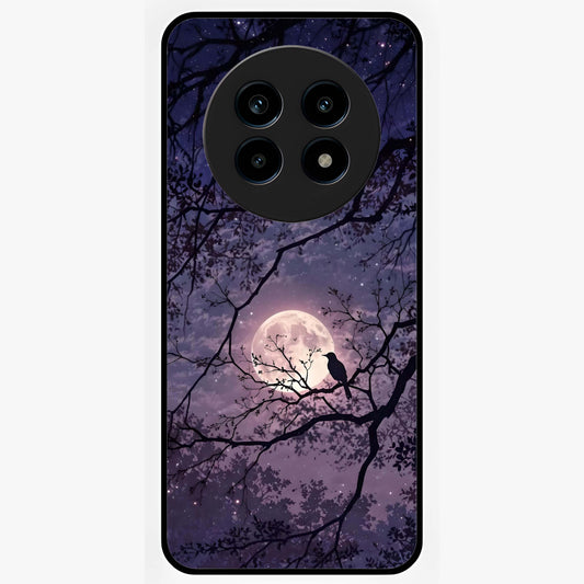 Whispering Moon Silence Glass Case showing flat back view with serene moon themed artwork and glossy glass finish.