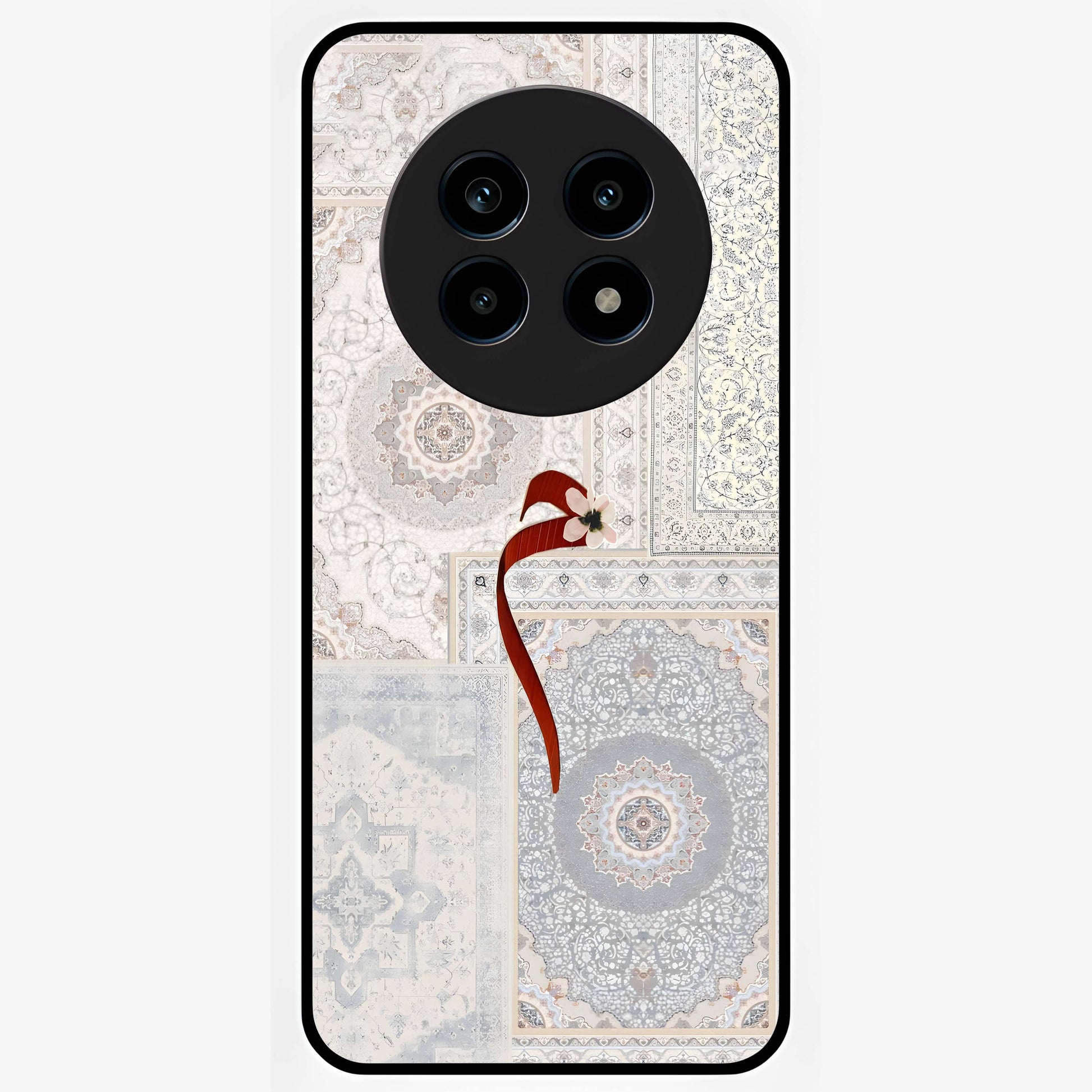 White Aesthetic Bow Glass Case showing flat back view with minimal bow artwork and glossy glass finish.