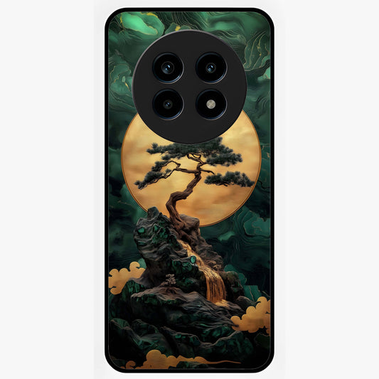 Zen Moon Rise Glass Case showing flat back view with calm moonrise artwork and glossy glass finish.