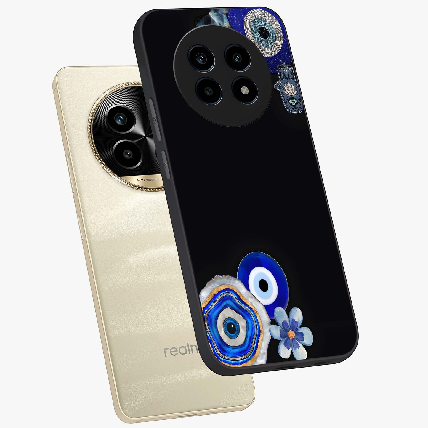 Aesthetic Blue Evil Eye Glass Case displayed in angled mockup highlighting blue evil eye symbol and spiritual aesthetic design.