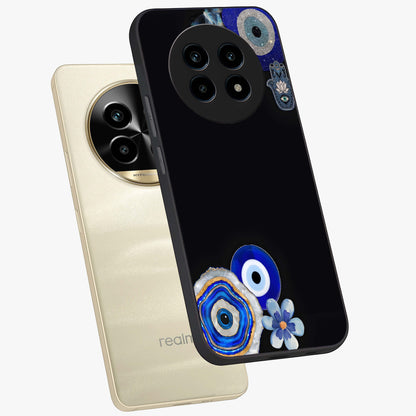 Aesthetic Blue Evil Eye Glass Case displayed in angled mockup highlighting blue evil eye symbol and spiritual aesthetic design.