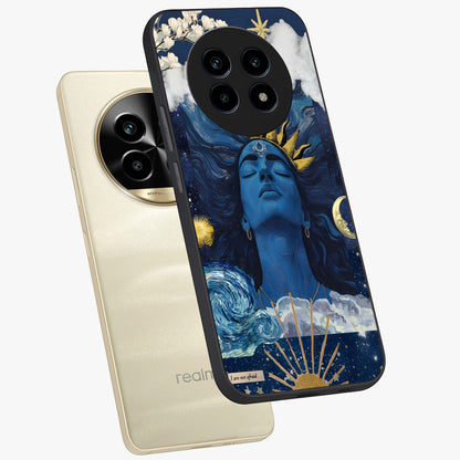 Aesthetic Lord Shiva Glass Case displayed in angled mockup highlighting spiritual Shiva illustration and sacred aesthetic design.