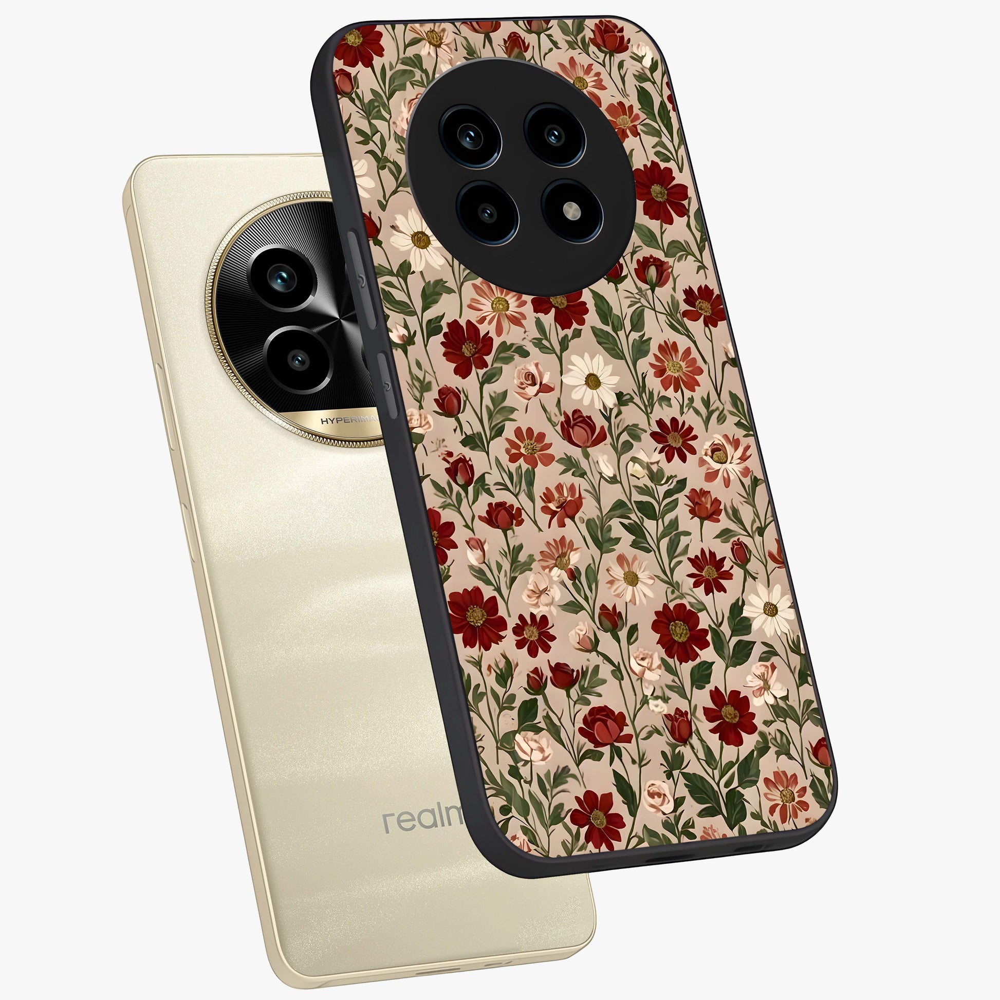 Biege Flower With Leaf Glass Case displayed in angled mockup highlighting minimal floral leaf design and elegant aesthetic.