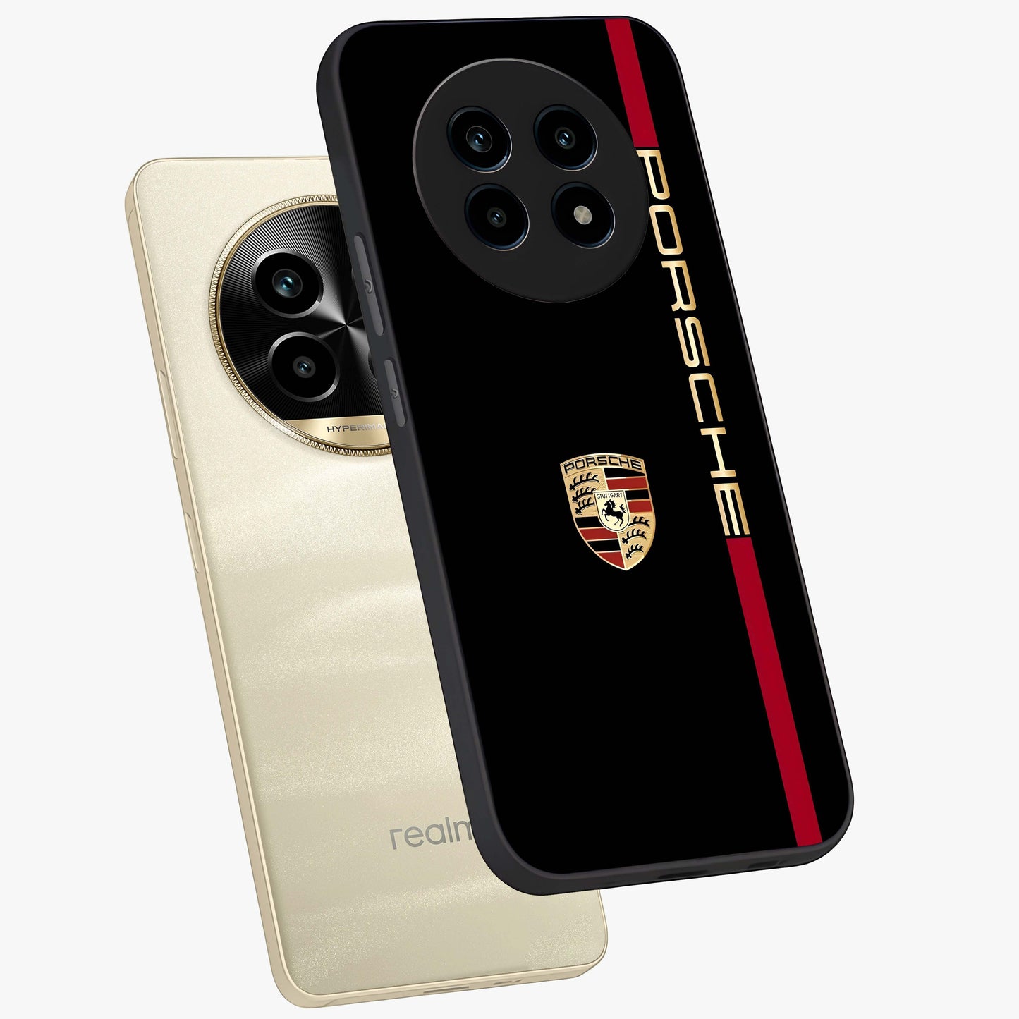 Black Minimal Porsche Glass Case displayed in angled mockup highlighting modern minimal car illustration and clean aesthetic design.