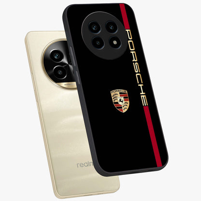 Black Minimal Porsche Glass Case displayed in angled mockup highlighting modern minimal car illustration and clean aesthetic design.