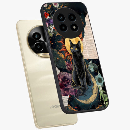 Celestial Black Cat Glass Case displayed in angled mockup highlighting cosmic black cat design with celestial aesthetic.