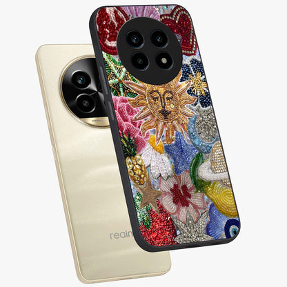 Celestial Floral and Playful Glass Case displayed in angled mockup highlighting playful floral design with dreamy celestial elements.