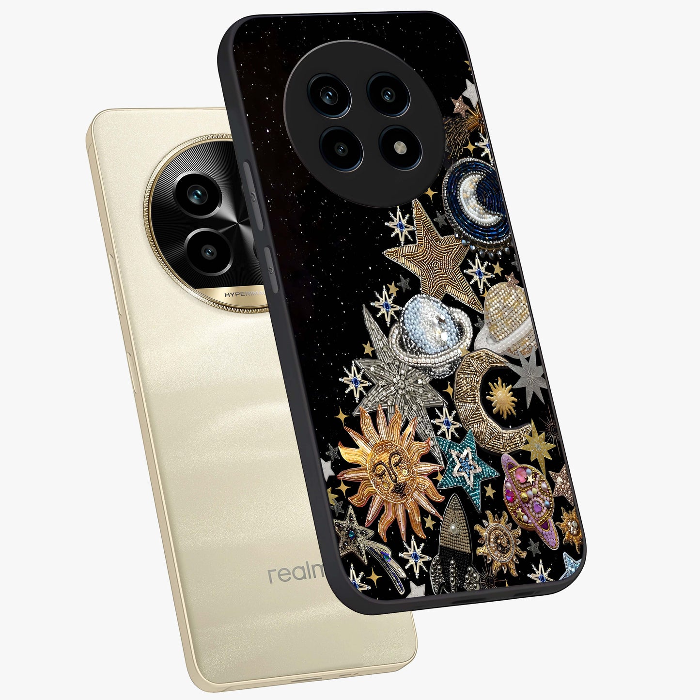 Cosmic Sparkle Dreams Glass Case displayed in angled mockup highlighting dreamy star sparkle design with celestial aesthetic.