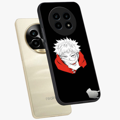Crimson Chaos Smile Glass Case displayed in angled mockup highlighting edgy crimson smile design with graphic aesthetic.