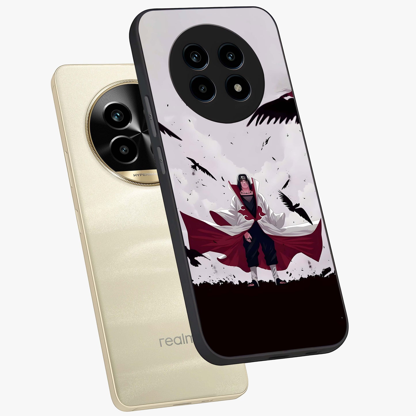 Crimson Crow Ascension Glass Case displayed in angled mockup highlighting powerful crow illustration with dark crimson aesthetic.