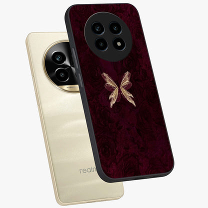 Crimson Fade Butterfly Glass Case displayed in angled mockup highlighting elegant butterfly design with crimson gradient aesthetic.