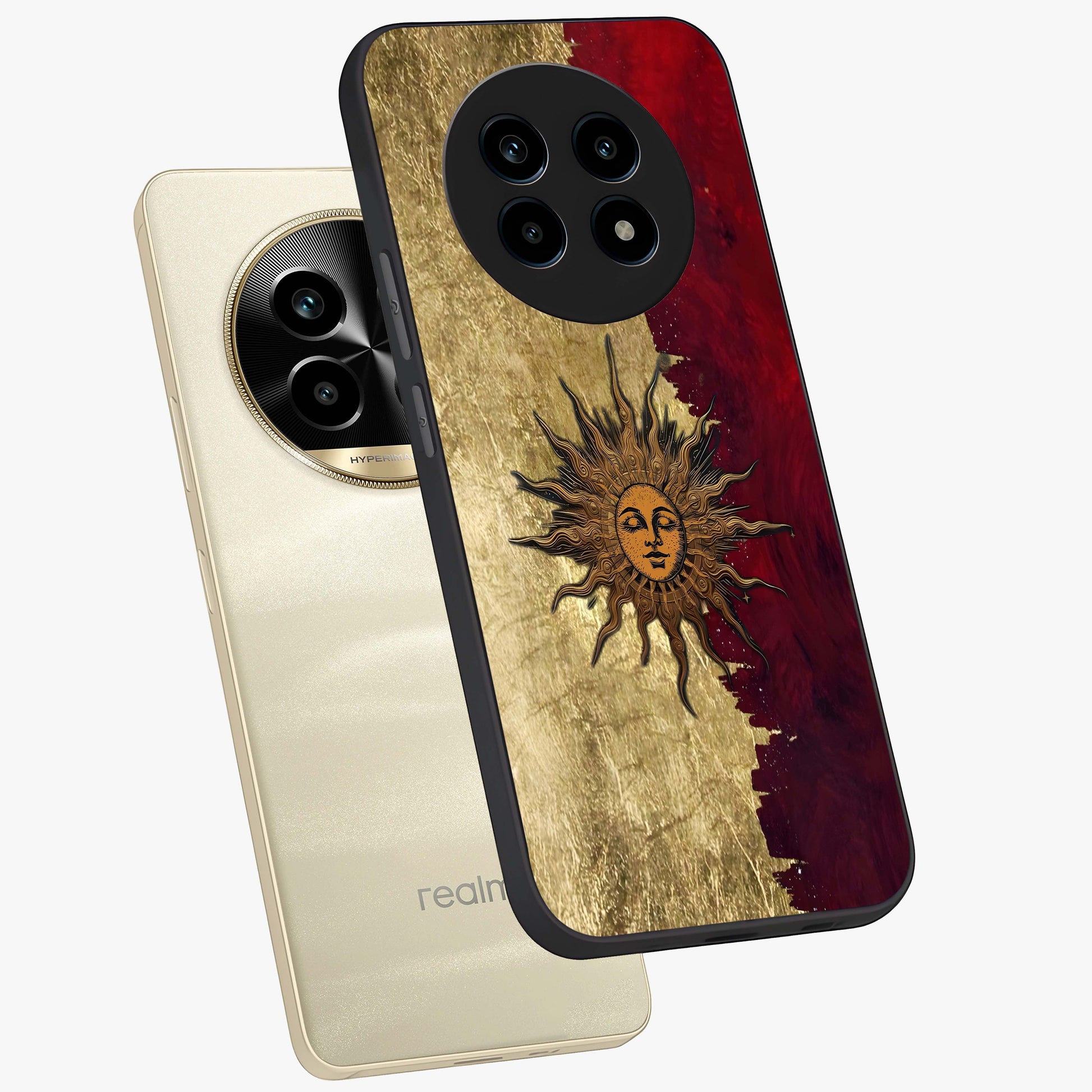 Crimson Sun Majesty Glass Case displayed in angled mockup highlighting majestic crimson sun design with bold aesthetic style.
