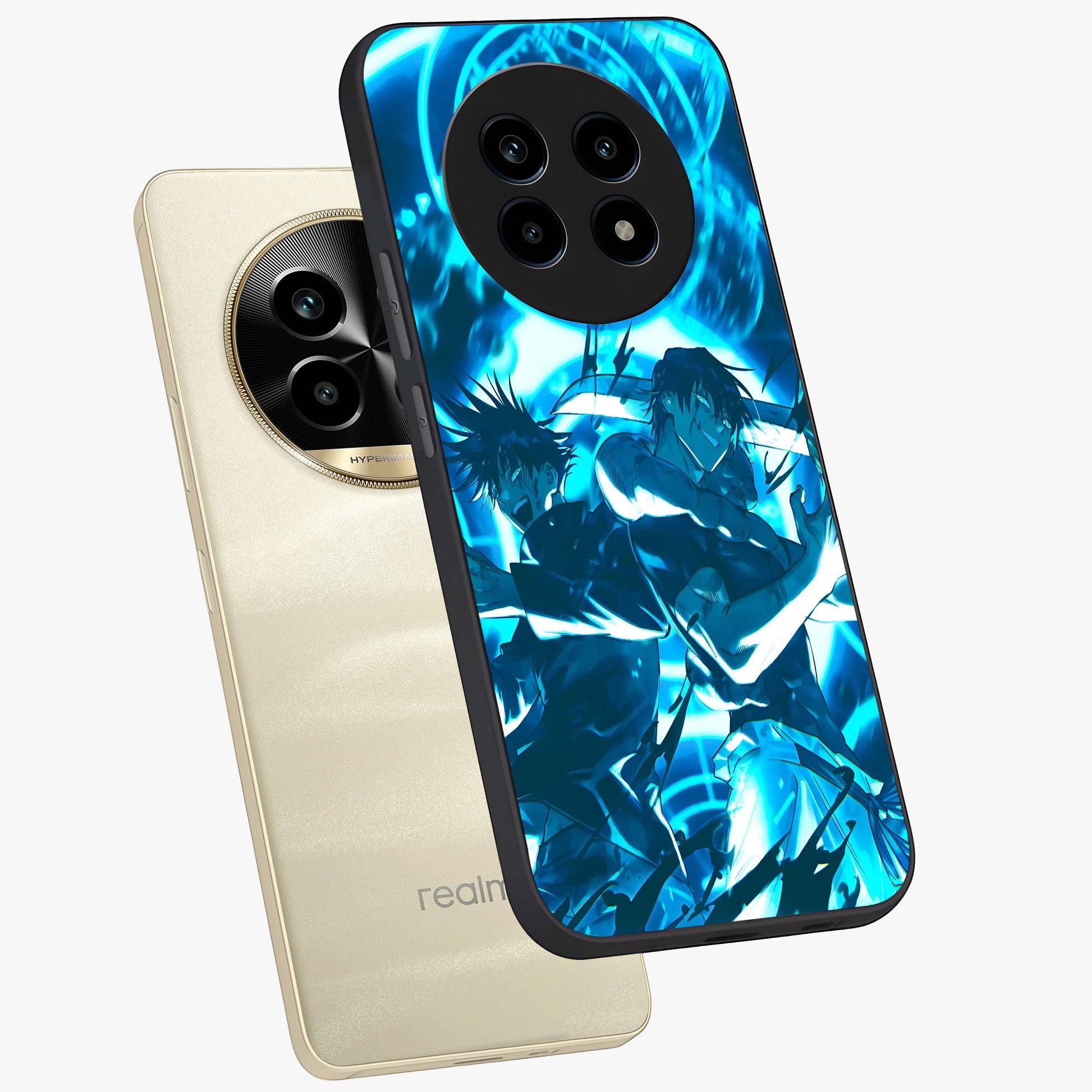 Cursed Energy Clash Glass Case displayed in angled mockup highlighting powerful battle inspired graphic with anime style aesthetic.