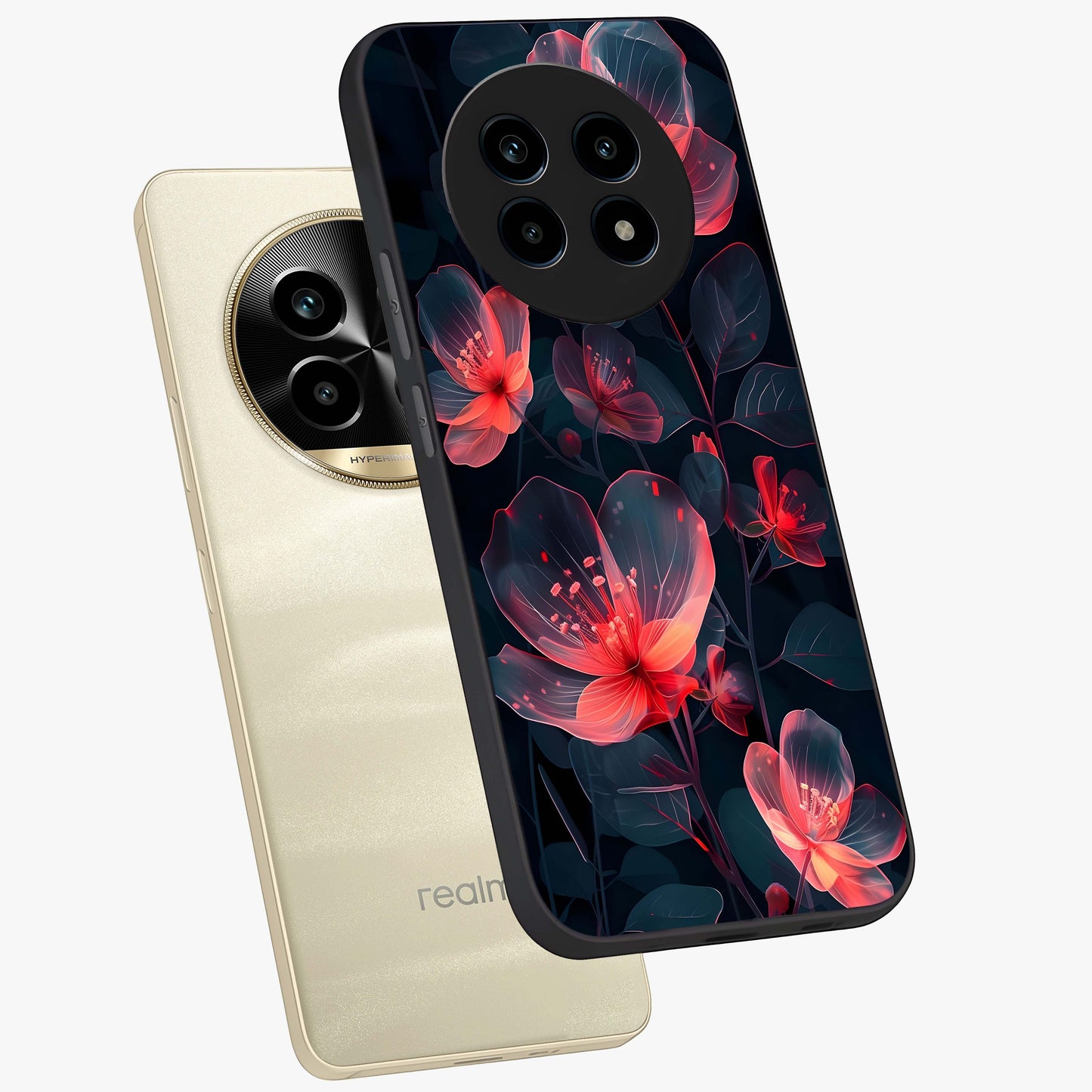 Dark Shade of Flower Glass Case displayed in angled mockup highlighting moody floral illustration with aesthetic dark tones.