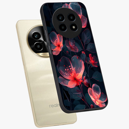 Dark Shade of Flower Glass Case displayed in angled mockup highlighting moody floral illustration with aesthetic dark tones.