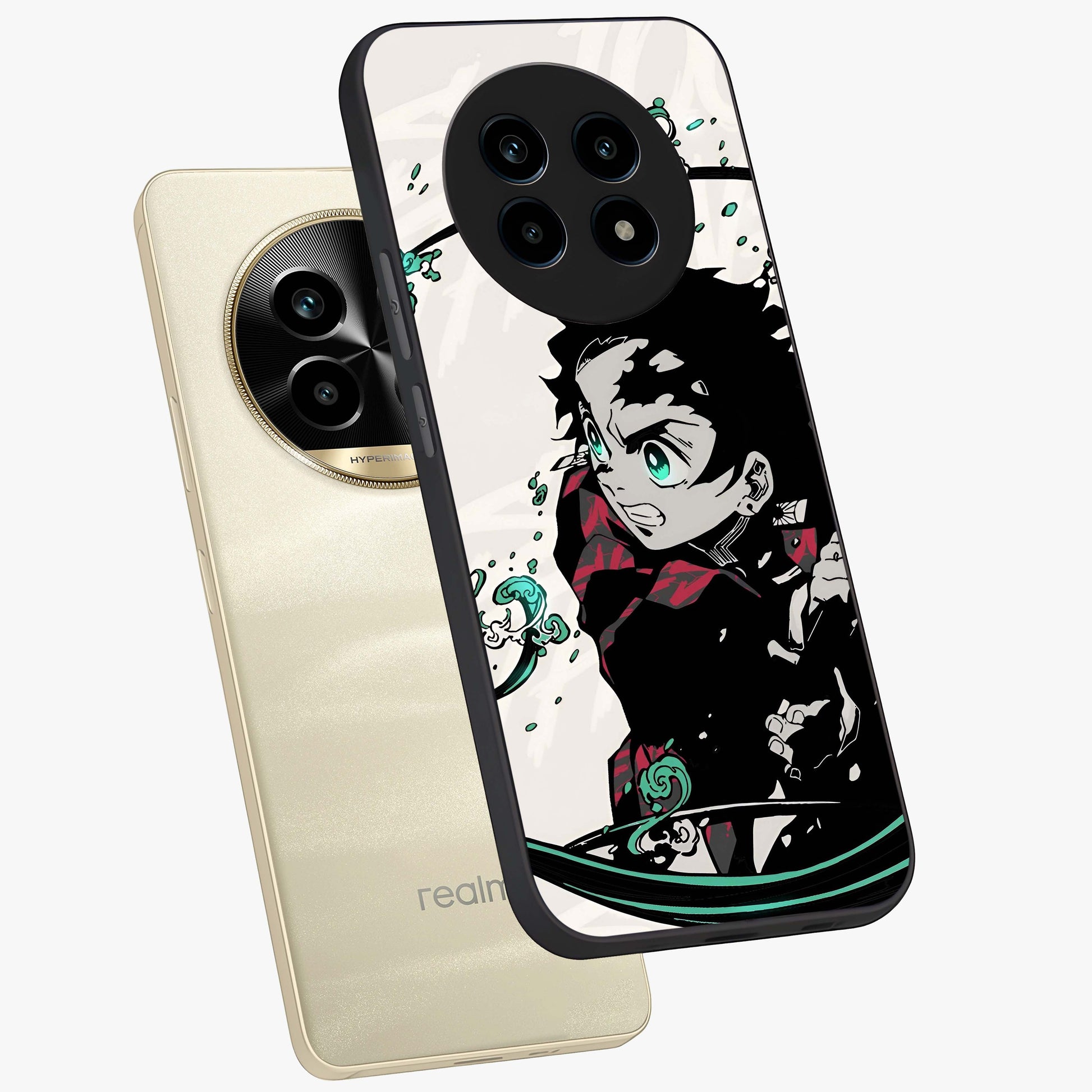 Demon Slayer Glass Case displayed in angled mockup highlighting dramatic anime character design with action aesthetic.