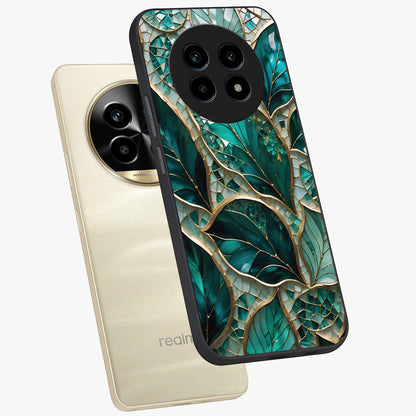 Emerald Leaf Glass Glass Case displayed in angled mockup highlighting botanical leaf illustration with elegant natural aesthetic.