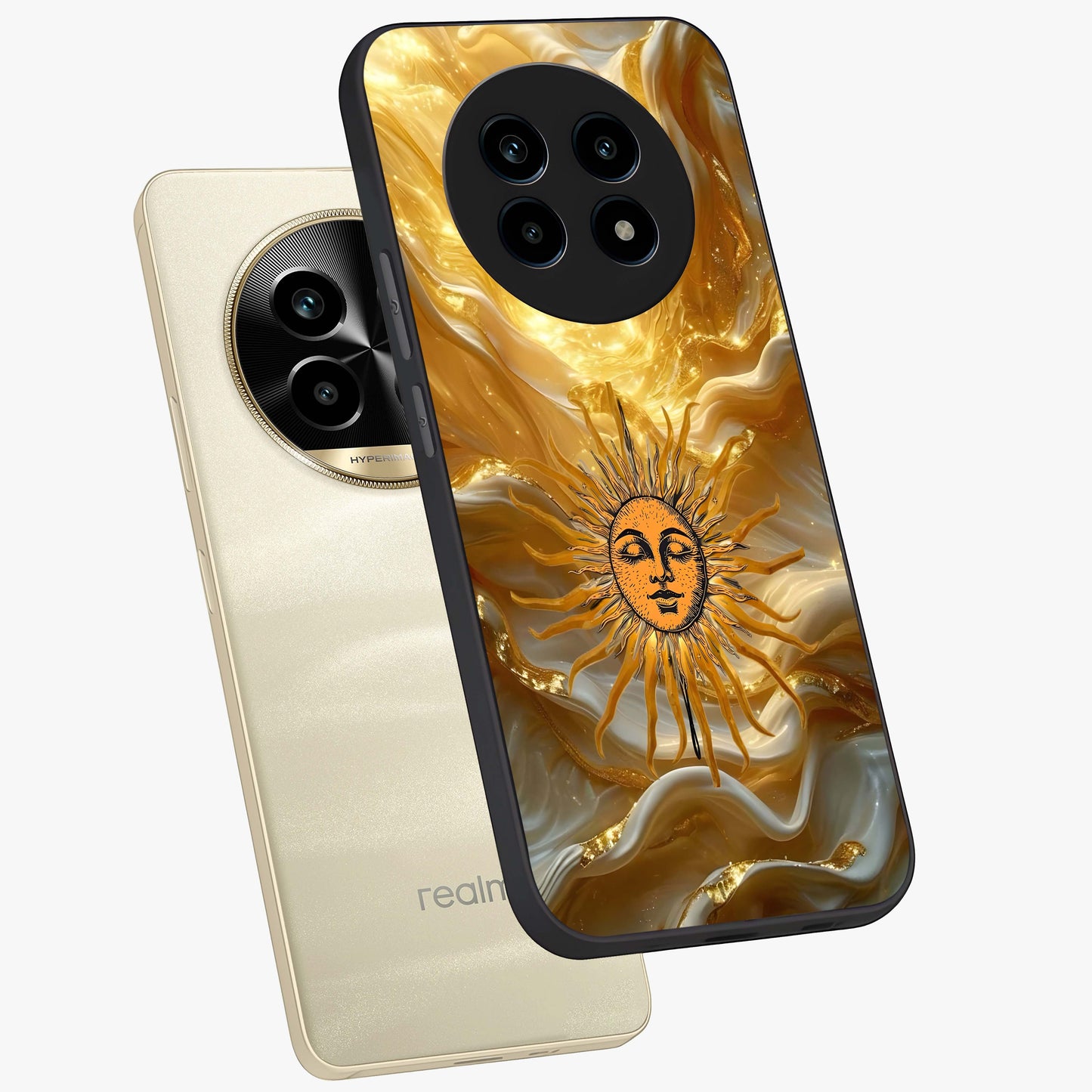 Eternal Golden Glow Glass Case displayed in angled mockup highlighting glowing golden aesthetic design with elegant style.