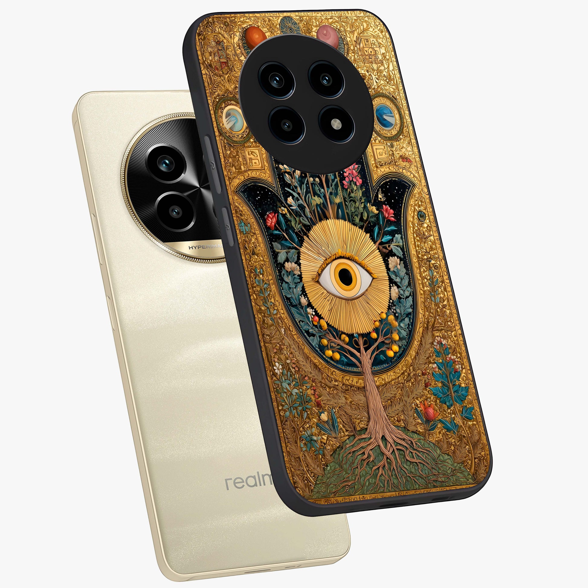 Ethereal Evil Eye Glass Case displayed in angled mockup highlighting protective evil eye symbol with spiritual aesthetic design.