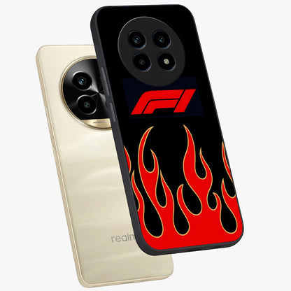 Fire F11 Glass Case displayed in angled mockup highlighting bold fire inspired graphic with energetic aesthetic style.