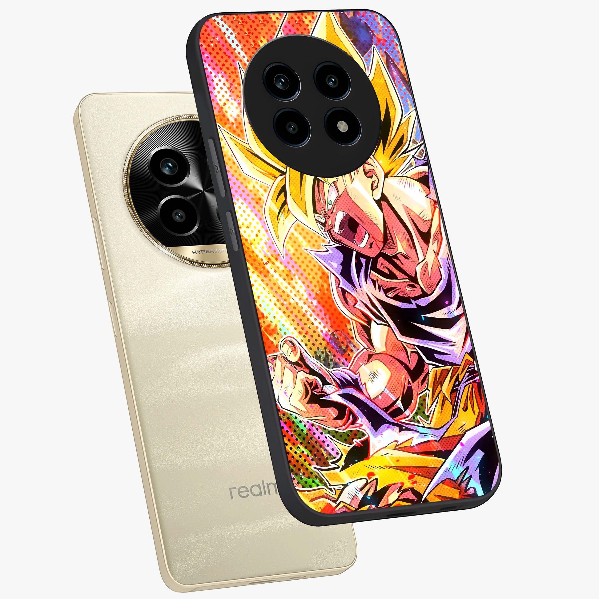 Firing Goku Glass Case displayed in angled mockup highlighting dynamic anime character design with action aesthetic.
