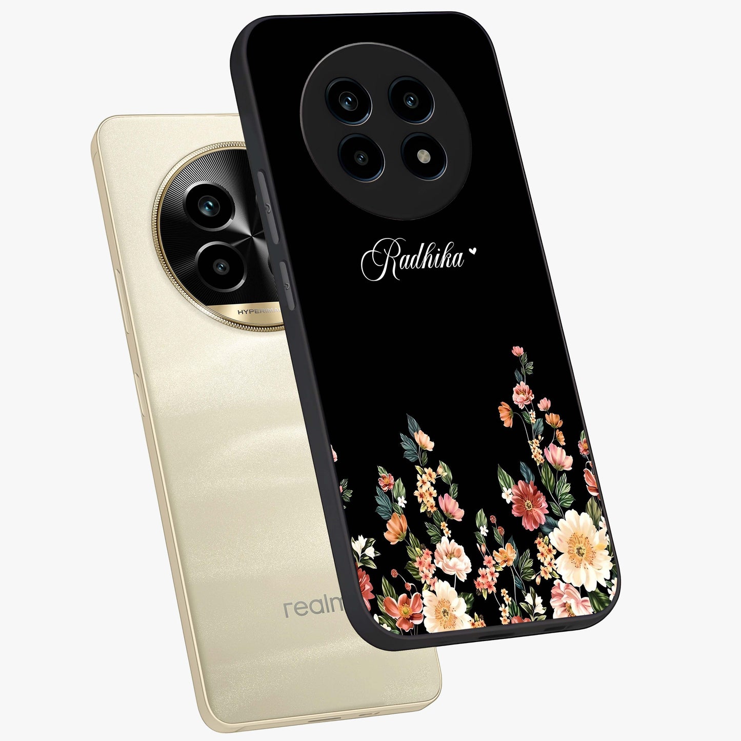 Floral Design With a Custom Personalized Name Glass Case displayed in angled mockup highlighting elegant floral pattern with custom name feature.