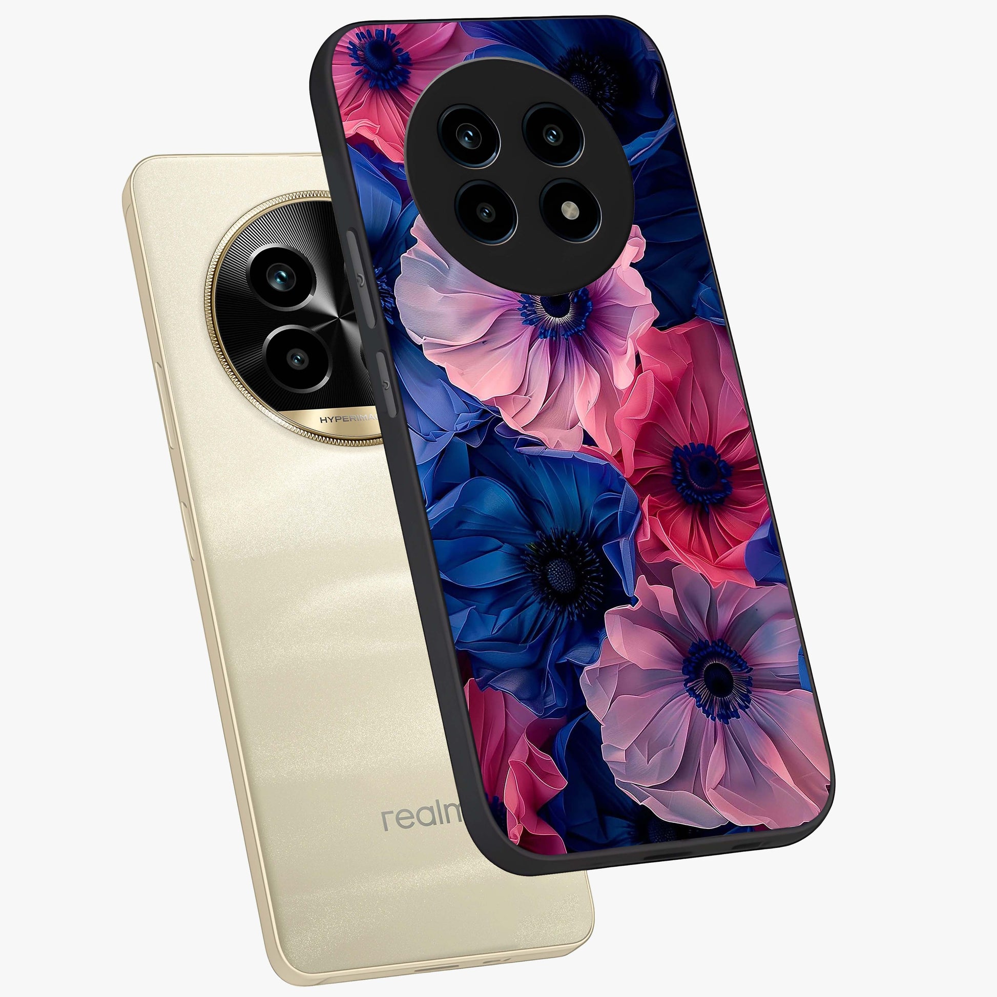 Flower Paper Art Pattern Glass Case displayed in angled mockup highlighting layered paper flower design with artistic aesthetic.